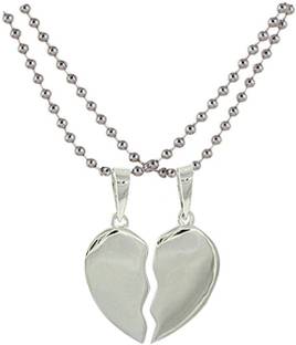 P. R. PRINTS Broken Heart Pendant Necklace for Women & Men for Valentine Day Silver Stainless Steel Pendant Set