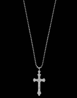 Dynamic Retail Global Jesus Cross Christian Locket Pendant Necklace Chain Religious Jewellery J128-Q Rhodium Stainless Steel Locket Set