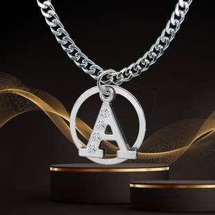 D2Fashion Stylish A Letter Pendant With Stainless Steel Silver Chain Silver Metal Pendant