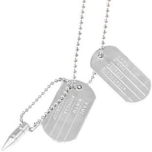 Lyzoo Military Dog tag with bullet Chain Pendant Alloy Pendant