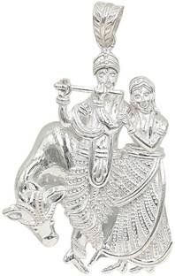 Sahiba Gems Big Size Silver / Chandi God Krishna Ji Pendant Locket for Men Boys Girls Silver Locket
