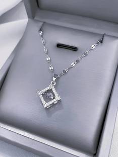 CARIA JEWELLERY COLLECTION Trendy Silver Rhodium Plated Cubic Zirconia Studded Pendant With Chain Silver Crystal Sterling Silver Pendant