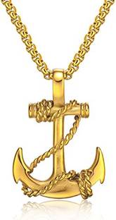 M Men Style Nautical Anchor Necklace Navy Mooring Rope Marine Rudder Sailor Jewelry Gold-plated Stainless Steel, Metal Pendant