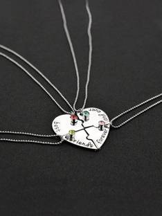 YELLOW CHIMES Friendship's Day Special 4 Best Friends Forever BFF Combo of 3 Necklace Chain Pendant for Girls Bestie Gift Silver Crystal Alloy Pendant