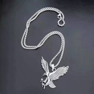 Alvira Stylish Vintage Eagle Pendant Locket with Rope Chain for Men & Boys Rhodium, Silver Stainless Steel, Alloy Locket