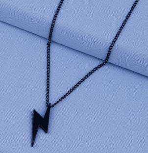 डीई-अल्टीमेट Black Harry Potter Lightning Flash Bolt Zig Zag Locket Pendant Clavicle Chain स्टेनलेस स्टील पेंडेंट सेट