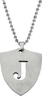 AFH Stainless Steel Silver Initial Charms Letter Alphabet J Necklace for Men Women Silver Crystal Stainless Steel Pendant