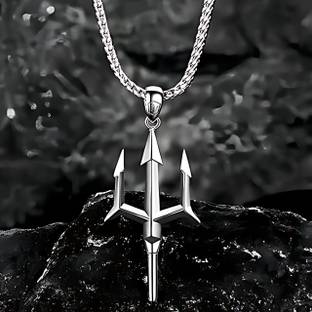 Agarwalproduct Sleek Silver-Plated Trishul Pendant Necklace for Men and Women Brass Pendant
