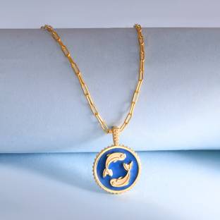 Voylla Zodiac Pisces And Evil Eye Reversible Pendant Gold-plated Brass Pendant