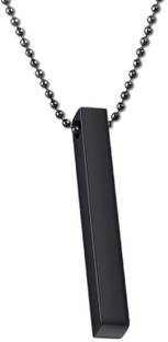 MEENAZ Pendant for Men Women Boys Rectangle Vertical Bar Pendant Chain Locket necklace Titanium, Platinum, Rhodium, Black Silver Alloy, Stainless Steel, Metal, Stainless Steel Pendant
