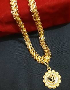 Aviate OM Round Flower & koyali chain Gold-plated Diamond Alloy Pendant Set