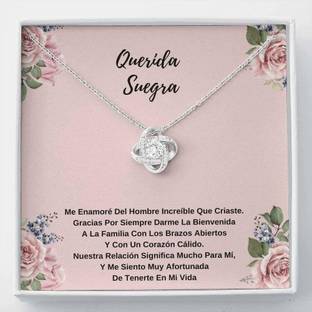 Rakva Gift Regalo Para La Suegra, Collar De Nudo, Joya Con Mensaje En Tarjeta Rhodium Zircon Sterling Silver Pendant Set