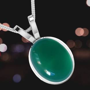 Chopra Gems 100% Effective Green Sulemani Hakik Gemstone Pendant Beneficial For Men & Women Silver Brass