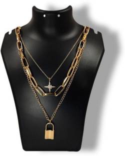 University Trendz Necklace/Pendant 3 set design golden pattern Gold-plated Cubic Zirconia Alloy Pendant