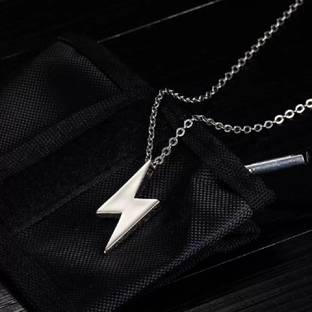 P.R.प्रिंट्स Lightning Flash/ Bolt Pendant for Men and Boys सिल्वर प्लेटेड स्टेनलेस स्टील नेकलेस सेट