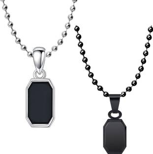 Okos Combo of 2 Rhodium and Black Plated Geometric Rectangle Design Trendy Rhodium Alloy Pendant