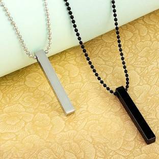 HSNJ Jwels couple chain black silver Metal Chain