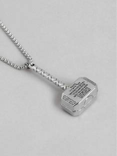 zebisco Men Thor Hammer Shaped Pendant With Chain Silver Stainless Steel Locket Silver Stainless Steel, Steel, Sterling Silver Locket