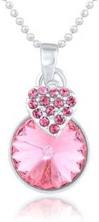 mahi Pink Strawberry Rhodium Swarovski Crystal Alloy, Brass Pendant
