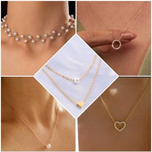 ELCETRATD JEWELLERY shimmering beautiful pack of 5 necklace combo for women and girls Diamond Gold-plated Plated Alloy Necklace