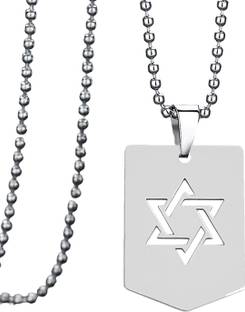 M Men Style Star of David Jewish Symbol Hexagram Geometric Shape Pendant - Sterling Silver Stainless Steel Pendant