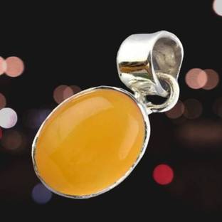 Chopra Gems Certified Yellow Sulemani Hakik Stone Pendant For Women and Men Silver Brass Pendant