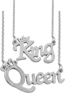 Heera Creation King Queen Couple Pendant for Girl and Boy Valentine day Couple Locket Pendant Stainless Steel Pendant Set