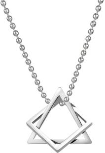 P. R. PRINTS Silver Geometric Interlocking Triangle Square Hip Hop Locket Pendant Ball Chain Silver Plated Stainless Steel Necklace
