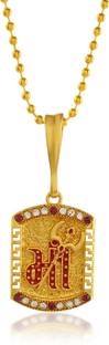 RN Gold Plated CZ Square Shape Hindi Word Maa with Trishul Pendant Locket Gold-plated Cubic Zirconia Brass Pendant