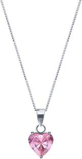 Parnika 925 Pink Heart Pendant Chain Silver Necklace (18 Inches) for Girls Women | 92.5 Cubic Zirconia Sterling Silver Necklace