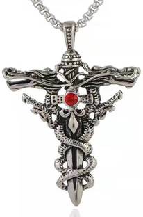 vien Cross Necklace Double Dragon Sword Pendant Personality Matching Vintage Fashion Silver Alloy Locket