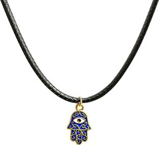 Shubhanjali Blue Evil Eye Pendant Hamsa Hand Necklace for Men and Women Black Thread Chain Crystal Pendant