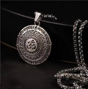 Crazy Fashion Maha Mrityunjaya Mantra Om Silver Necklace For Men,Women,Boys,Girls,Unisex Titanium Plated Stainless Steel Chain