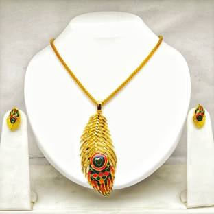 Sreeradha Gold Locket with Earrings, Brass Material For Girls and Women Gold-plated Brass Locket Set