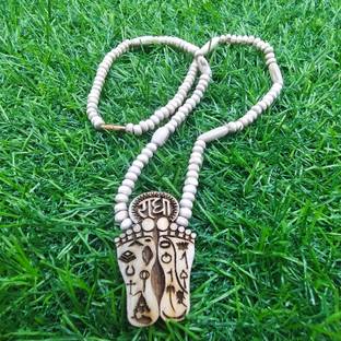 BRAJSTORE 100% Natural Tulsi Mala with Shree Radha Charan Necklace Wood Locket