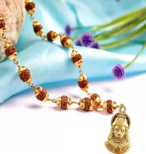 ANVIKA ANVIKA Religious Brass Hanumanji Pendant With 5 Mukhi Rudraksha Mala Brass… Rudraksha Necklace