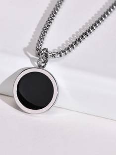 ROOTWAVE Trendy Mens Jewellery Silver Black Geometric Circle Shape locket Pendant Silver Stainless Steel Pendant