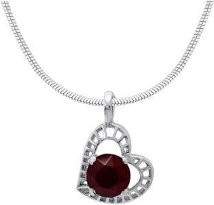 mahi Red Stylized Heart Rhodium Swarovski Crystal Alloy Pendant