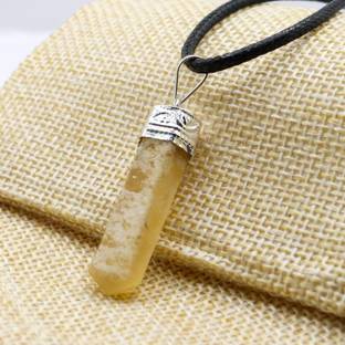 EXCEL Citrine Necklace Silver Capped Bullet Pendant Healing Stone Necklace Adjustable Soft Black Washable Cord Silver Crystal Crystal Pendant