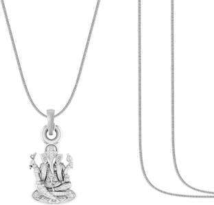 Akshat Sapphire Ganapathy Silver Chain Pendant Kids(92.5% purity)(Upto 4 yrs, Snake Chain:12 In) Sterling Silver Locket