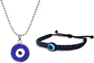 Uniqon Evil Eye Nazar Suraksha Kavach Locket Pendant And Wrist Band Rope Dori Bracelet Stainless Steel, Cotton Dori