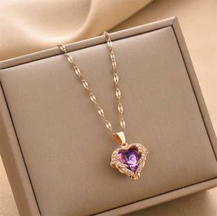 JUMSA Designer Pink Herat RoseGold Necklace Gold-plated Diamond Stainless Steel Pendant