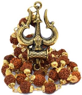 nagaana Lord Shiv Trishul Locket with Panchmukhi Rudraksha Mala for Men and Women Wood Locket
