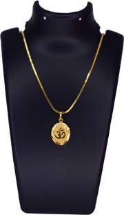 Ansh Enterpris Small Om Religious Gold Plated Pendant With Chain Man For Women Gold-plated Crystal Alloy Pendant