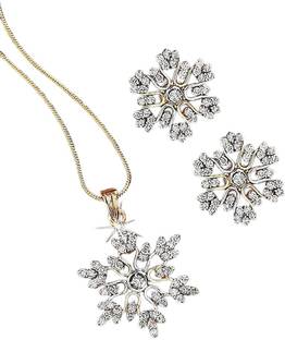 goho Sparkling Snowflake Pendant and Earring Set Alloy Stud Earring