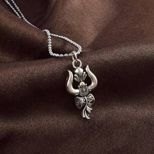 ROOTWAVE Silver Plated Brass Lord Shiva Trishul and Damru Pendant With Chain Jewellery Silver Stainless Steel, Steel, Sterling Silver Locket