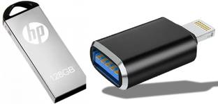 HP v220w With IPhone OTG Adapter 128 GB Pen Drive Compatible with Mobile, Desktop Computer, Television USB 2.0 Metal Case
