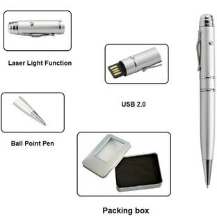 KBR PRODUCT 1+1 Combo USB Flash Disk with Designer Ball Pen & Laser Pointer 4 Pen Drive Compatible with Gaming Console, Desktop Computer, Mobile, Audio Player, Laptop USB 2.0 Metal Case