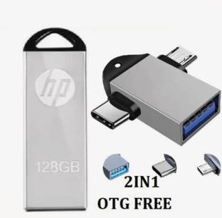 HP 128GB PENDRIVE V220w 2IN1 OTG FREE 128 GB Pen Drive Compatible with Mobile, Desktop Computer, Tablet, Television USB 2.0 Metal Case