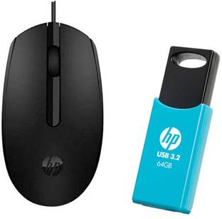 HP 712W USB 3.2 + M10 USB Wired Optical Mouse Combo 64 GB Pen Drive Compatible with Laptop, Desktop Computer USB 3.2 Plastic Case